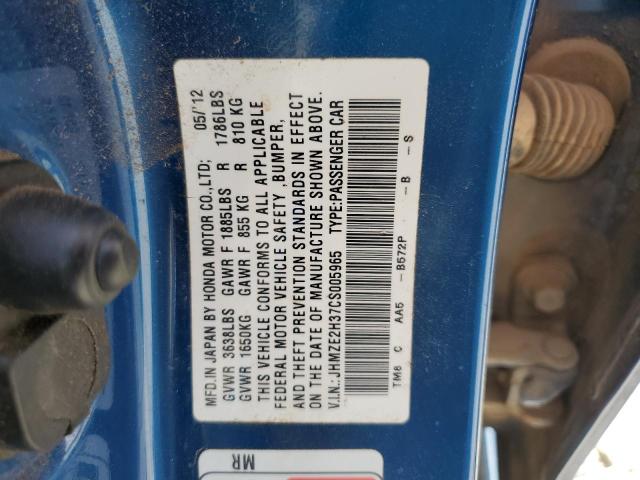 JHMZE2H37CS005965 - 2012 HONDA INSIGHT BLUE photo 12