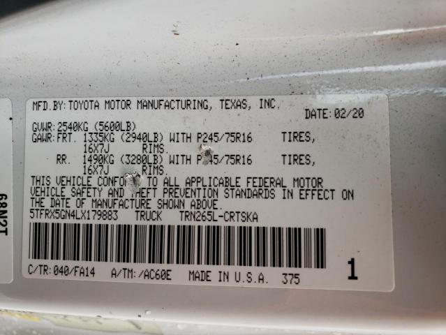 5TFRX5GN4LX179883 - 2020 TOYOTA TACOMA ACCESS CAB WHITE photo 12