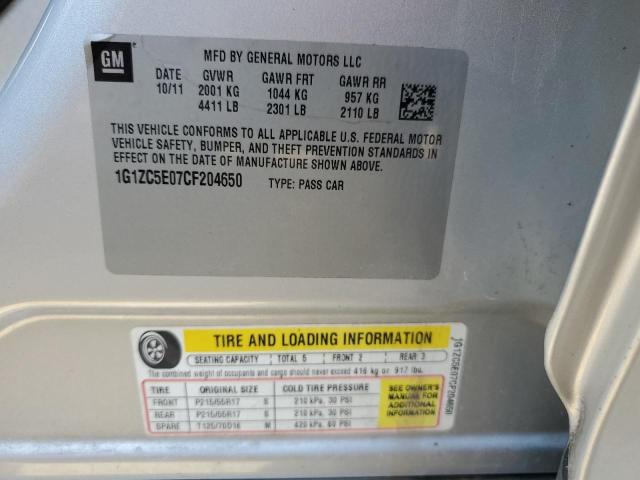 1G1ZC5E07CF204650 - 2012 CHEVROLET MALIBU 1LT ვერცხლისფერი ფოტო 12