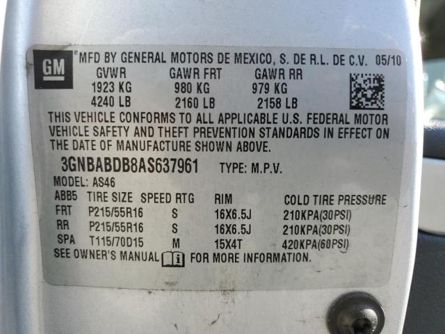 3GNBABDB8AS637961 - 2010 CHEVROLET HHR LT SILVER photo 12