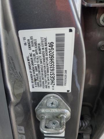 2HGES16355H602646 - 2005 HONDA CIVIC DX VP Boz foto 12