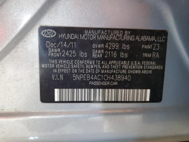 5NPEB4AC1CH438940 - 2012 HYUNDAI SONATA GLS BLUE photo 12