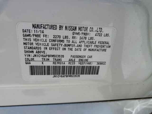 JN1CV6AP8FM503535 - 2015 INFINITI Q40 WHITE photo 12