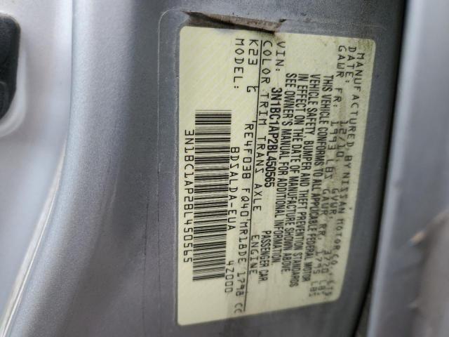 3N1BC1AP2BL450565 - 2011 NISSAN VERSA S SILVER photo 12