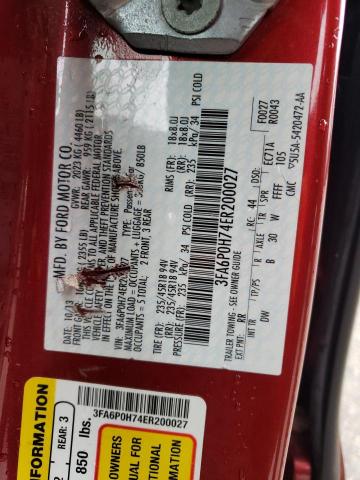 3FA6P0H74ER200027 - 2014 FORD FUSION SE RED photo 12