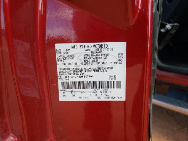 1FTFX1CF4DFB07194 - 2013 FORD F150 SUPER CAB RED photo 13