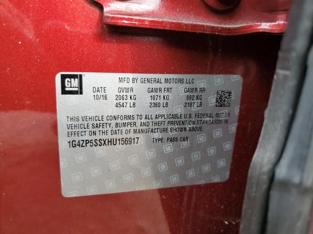 1G4ZP5SSXHU156917 - 2017 BUICK LACROSSE ESSENCE RED photo 12