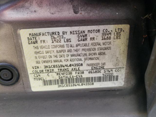 3N1CB51D64L843508 - 2004 NISSAN SENTRA 1.8 TAN photo 12