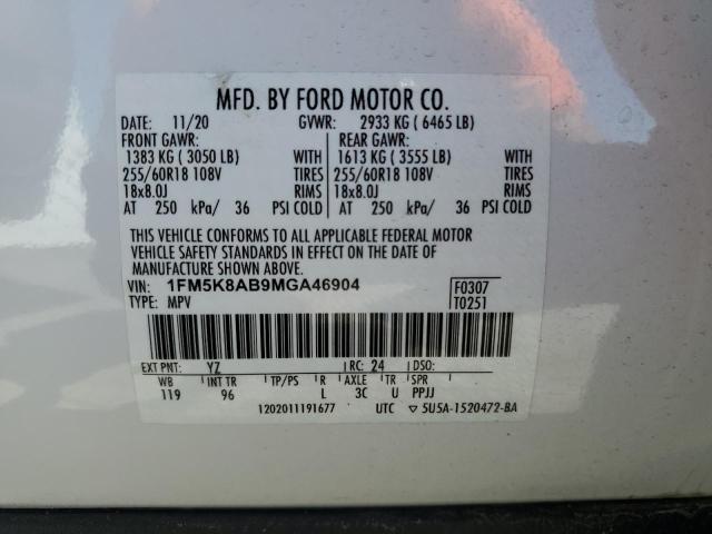 1FM5K8AB9MGA46904 - 2021 FORD EXPLORER POLICE INTERCEPTOR 白色 照片 14