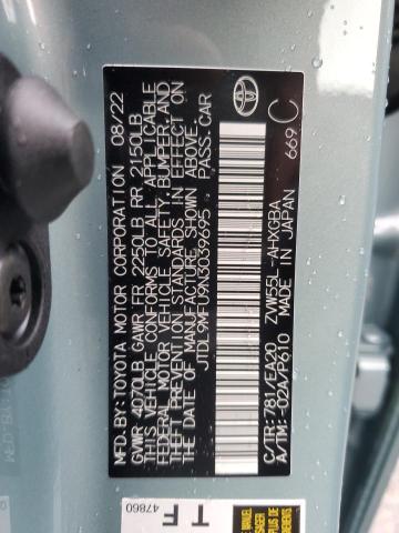 JTDL9MFU9N3039695 - 2022 TOYOTA PRIUS LE TURQUOISE photo 13