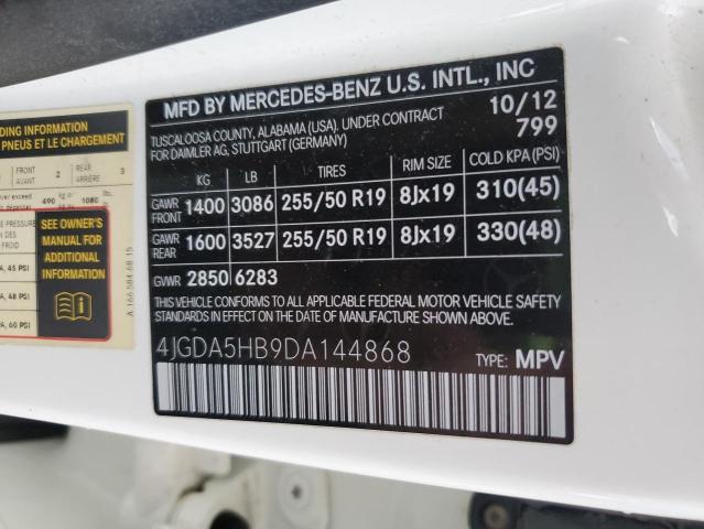 4JGDA5HB9DA144868 - 2013 MERCEDES-BENZ ML 350 4MATIC WHITE photo 13