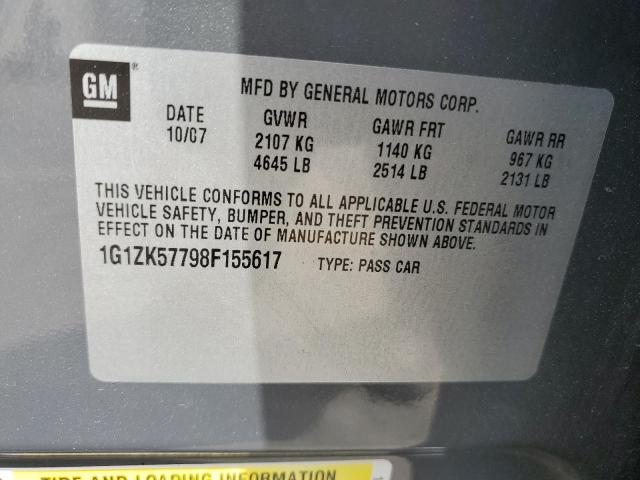 1G1ZK57798F155617 - 2008 CHEVROLET MALIBU LTZ ნაცრისფერი ფოტო 12