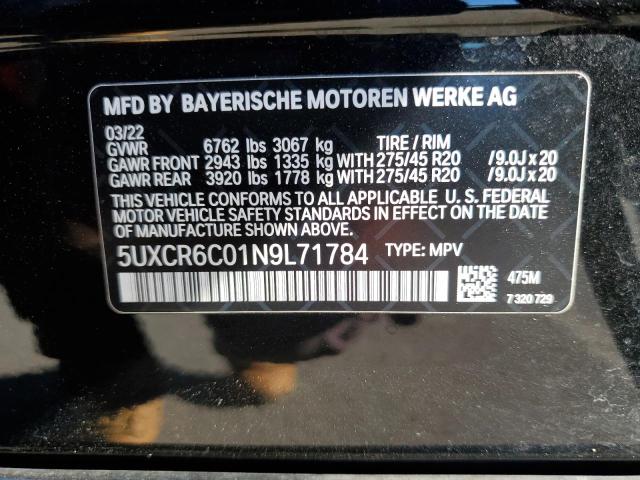 5UXCR6C01N9L71784 - 2022 BMW X5 XDRIVE40I BLACK photo 13