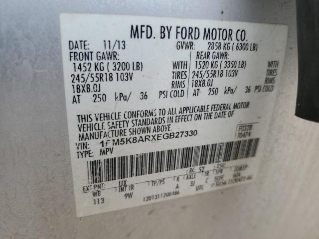 1FM5K8ARXEGB27330 - 2014 FORD EXPLORER POLICE INTERCEPTOR SILVER photo 13