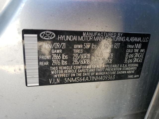 5NMS64AJ1NH409363 - 2022 HYUNDAI SANTA FE SEL SILVER photo 13