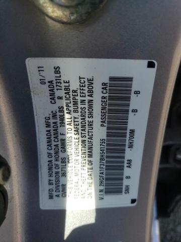 2HGFA1F37BH541755 - 2011 HONDA CIVIC VP SILVER photo 12