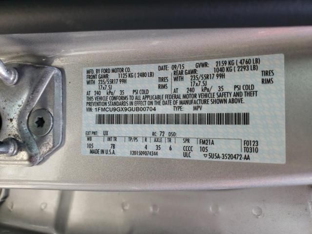 1FMCU9GX9GUB00704 - 2016 FORD ESCAPE SE SILVER photo 13