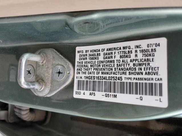 1HGES16334L025245 - 2004 HONDA CIVIC DX VP Yaşıl foto 13