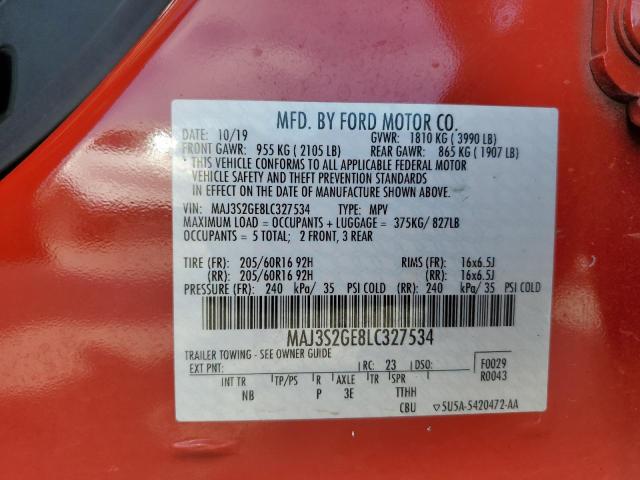 MAJ3S2GE8LC327534 - 2020 FORD ECOSPORT SE RED photo 12