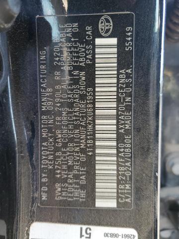 4T1B11HK7KU681959 - 2019 TOYOTA CAMRY L BLACK photo 12