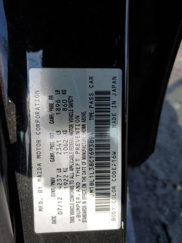 JM1BL1L38C1693894 - 2012 MAZDA SPEED 3 BLACK photo 12