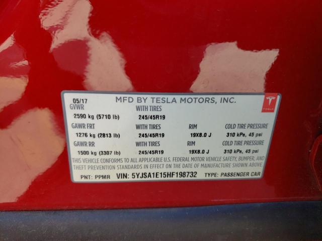 5YJSA1E15HF198732 - 2017 TESLA MODEL S RED photo 12