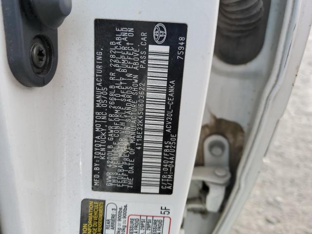 4T1BE32K45U603622 - 2005 TOYOTA CAMRY LE WHITE photo 12