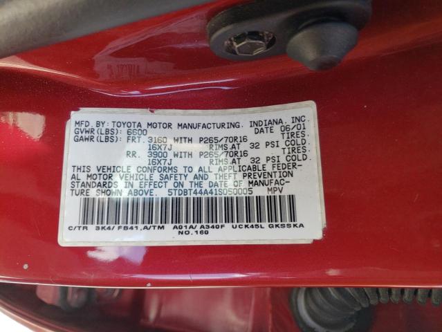 5TDBT44A41S050005 - 2001 TOYOTA SEQUOIA SR5 RED photo 14