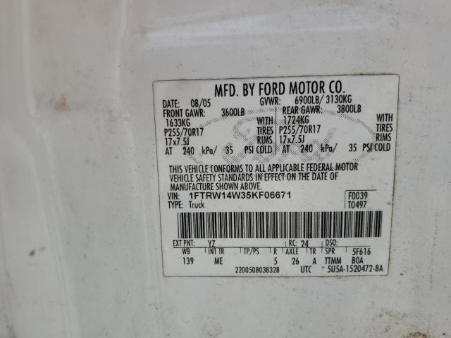 1FTRW14W35KF06671 - 2005 FORD F150 SUPERCREW WHITE photo 12