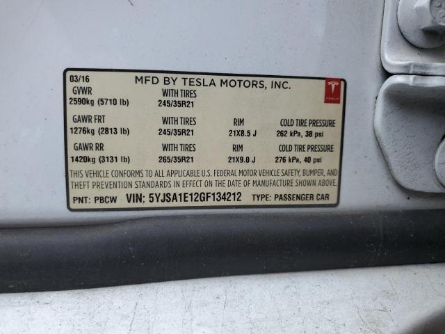 5YJSA1E12GF134212 - 2016 TESLA MODEL S Սպիտակ լուսանկար 12