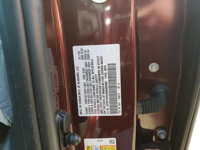 5FNYF8H59MB009903 - 2021 HONDA PASSPORT EXL ბურგუნდია ფოტო 13