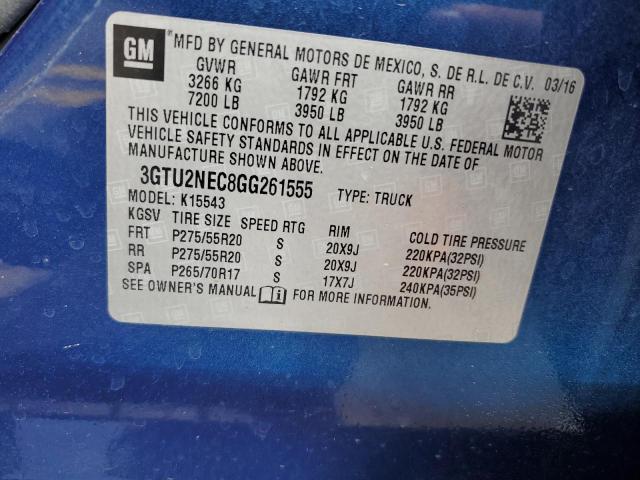 3GTU2NEC8GG261555 - 2016 GMC SIERRA K1500 SLT BLUE photo 12