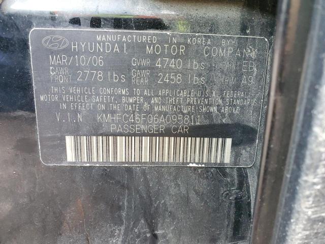 KMHFC46F06A095811 - 2006 HYUNDAI AZERA SE BLACK photo 12