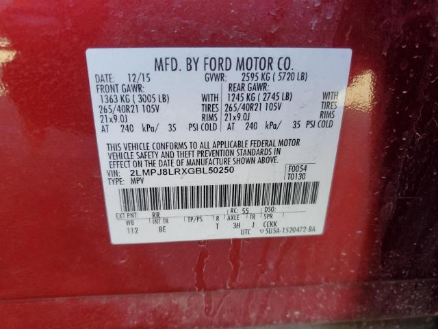 2LMPJ8LRXGBL50250 - 2016 LINCOLN MKX RESERVE Rouge photo 14