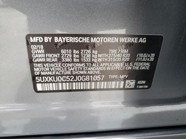 5UXKU0C52J0G81057 - 2018 BMW X6 SDRIVE35I GRAY photo 13