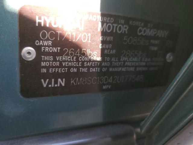 KM8SC13D42U177548 - 2002 HYUNDAI SANTA FE GLS TEAL photo 12