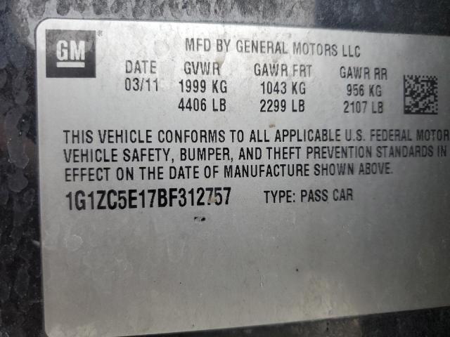 1G1ZC5E17BF312757 - 2011 CHEVROLET MALIBU 1LT BLACK photo 12