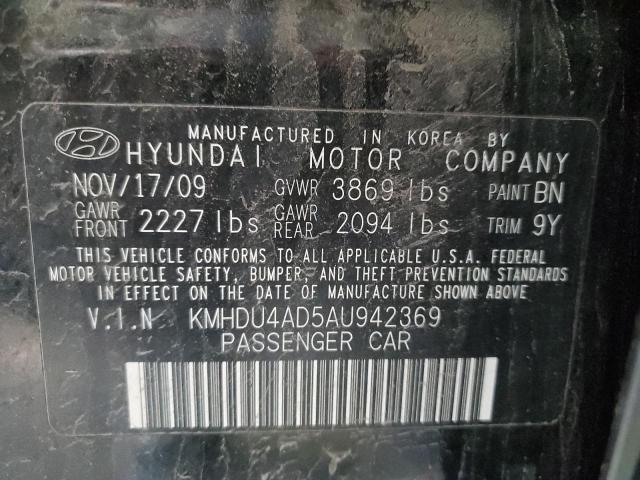 KMHDU4AD5AU942369 - 2010 HYUNDAI ELANTRA BLUE BLACK photo 12