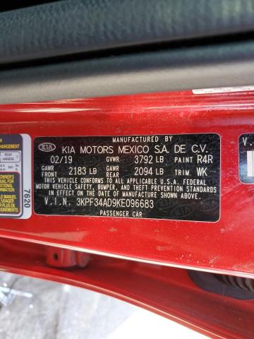 3KPF34AD9KE096683 - 2019 KIA FORTE GT LINE RED photo 12