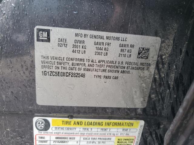 1G1ZC5E0XCF282548 - 2012 CHEVROLET MALIBU 1LT 灰色 照片 12