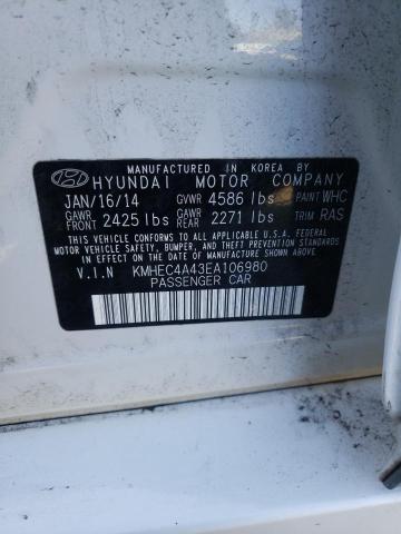 KMHEC4A43EA106980 - 2014 HYUNDAI SONATA HYBRID WHITE photo 12