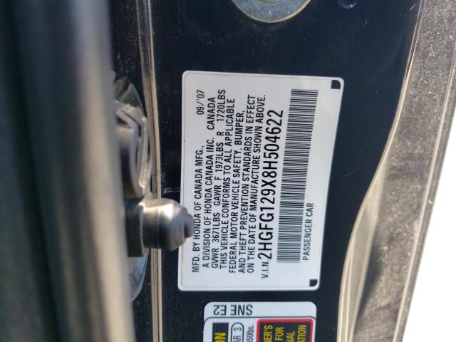 2HGFG129X8H504622 - 2008 HONDA CIVIC EXL შავი ფოტო 12