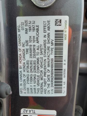 2HKRW2H90NH660599 - 2022 HONDA CR-V TOURING GRAY photo 13