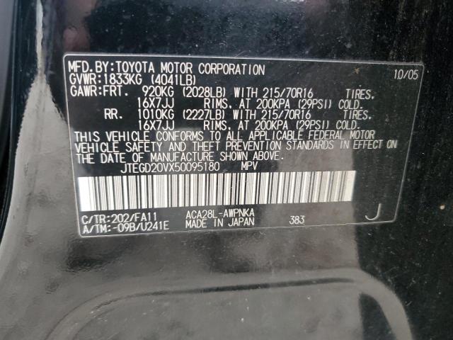 JTEGD20VX50095180 - 2005 TOYOTA RAV4 BLACK photo 12