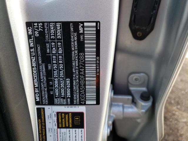 4JGDA5HB0FA477088 - 2015 MERCEDES-BENZ ML 350 4MATIC SILVER photo 12