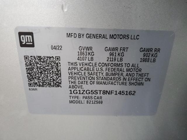 1G1ZG5ST8NF145162 - 2022 CHEVROLET MALIBU RS 银色 照片 12