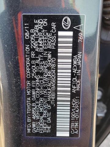 JTHBB1BA5B2047870 - 2011 LEXUS HS 250H BLACK photo 12