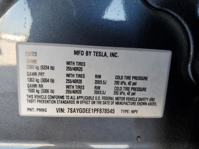 7SAYGDEE1PF878545 - 2023 TESLA MODEL Y GRAY photo 13