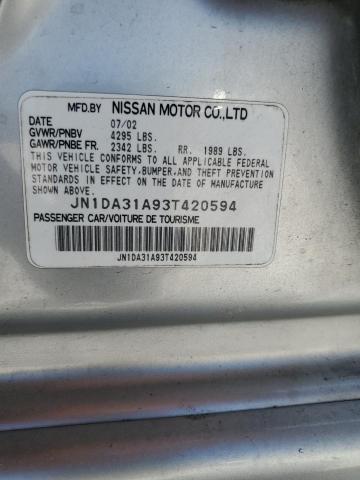 JN1DA31A93T420594 - 2003 NISSAN MAXIMA GLE SILVER photo 12