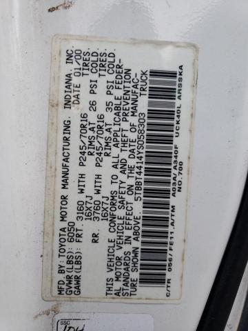 5TBBT4414YS058303 - 2000 TOYOTA TUNDRA ACCESS CAB 白色 照片 13